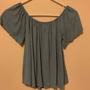 Sky blue off the shoulder shirt